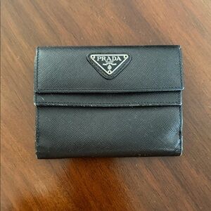 Prada Black Saffiano Leather Compact Wallet
